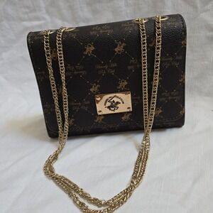 Beverly Hills Polo Club Women's Crossbody Purse Brown Gold Chain Signature Logo
